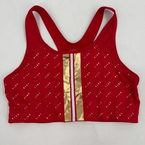 PINK Victoria's Secret Ultimate Sports Bra Red Gold‎ Foil Print Stripes Large